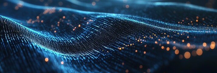 Poster - Wireless data transmission, high internet Information flow in abstract cyberspace. Neural network 3D illustration. Big data and cybersecurity. Data stream. Global AI database, Wide Background