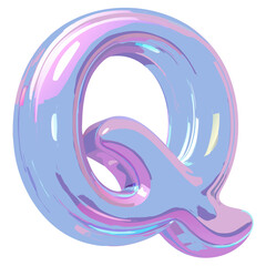 Poster - A 3D-rendered iridescent letter Q with a smooth, glossy finish, it displays a captivating blend of colors and reflective surfaces. vector illustration