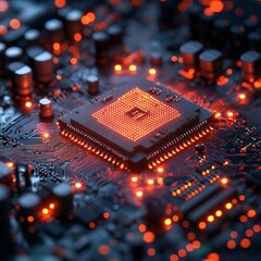 Poster - Illuminated Central Processing Unit on Circuit Board Close Up Technology Image