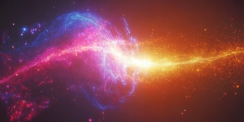 Poster - Abstract cosmic energy flow vibrant pink blue and orange particles glowing nebula