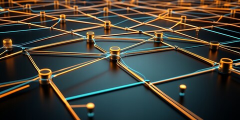 Poster - Abstract Network Connection Gold Nodes and Lines Digital Technology Background