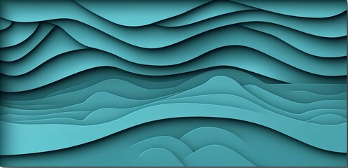 Poster - Abstract Teal Layered Papercut Waves Background Design Texture