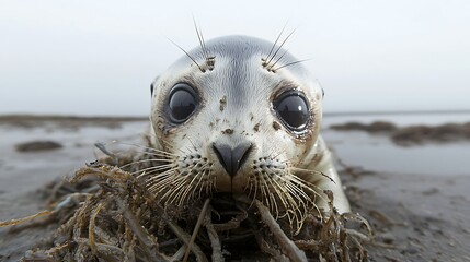 Wall Mural - Baby seal in shallows