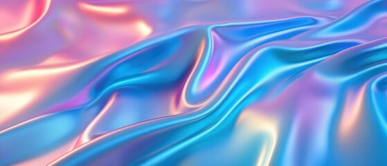 Poster - Iridescent fabric waves with flowing folds in a mesmerizing dance of light and color for a dreamy texture