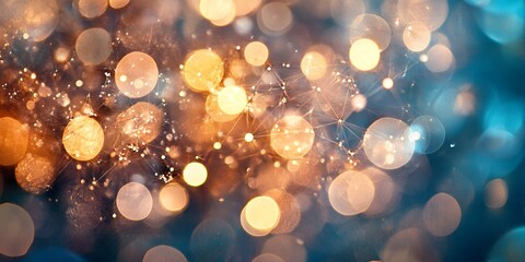 Poster - Abstract Sparkling Lights Background Golden and Blue Bokeh Festive Celebration