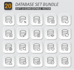 Poster - Database Management Icons Set Collection with Soft UI Style, Editable Vector