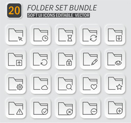 Fototapete - Collection of Folder Icons with Action Symbols in a Neumorphic Style Design