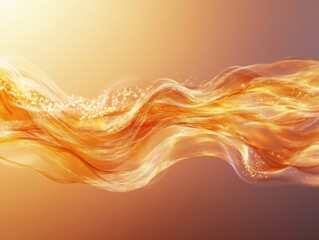 Poster - Abstract golden wave with sparkling particles flowing on warm gradient background digital art