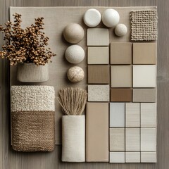 Poster - Elegant interior design mood board showcasing neutral tones and textures for a serene and inviting space