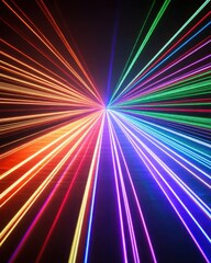 Poster - Dynamic convergence of vibrant laser beams in a mesmerizing display of color and light on a dark background