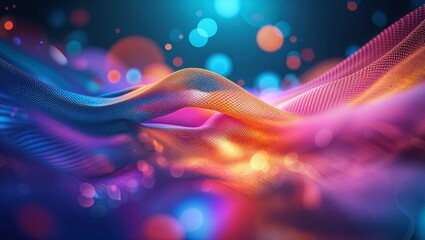 Poster - Vibrant abstract waves with colorful bokeh lights in a cosmic setting at night