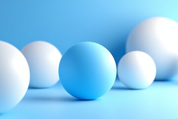 Leinwandbilder - Blue and white spheres arranged on a light blue background create a modern and minimalist aesthetic