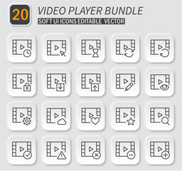 Poster - Neumorphic Style Video Player Icon Set, Modern Interface Elements Collection