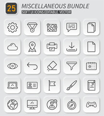 Fototapete - Versatile Miscellaneous Icon Collection Soft UI Style Modern Outline Vector