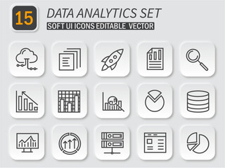 Poster - Streamlined data analytics icon bundle with soft ui design for professional usage