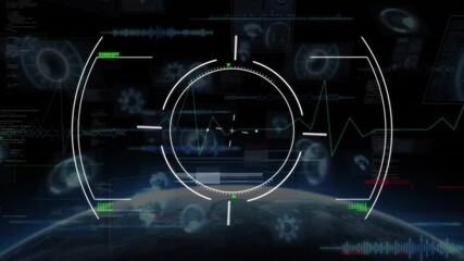 Poster - Animation of futuristic digital interface with circular target and heartbeat line