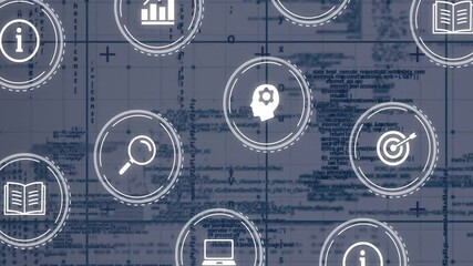 Aufkleber - Icons of data analysis and research over technical document with animation elements