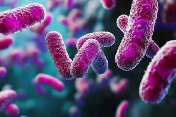 Poster - Visualization of bacteria in vibrant colors showcasing their structure and diversity in a microscopic environment