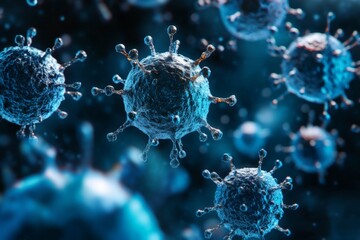 Poster - Detailed view of viral particles in a microscopic environment showcasing intricate structures and textures