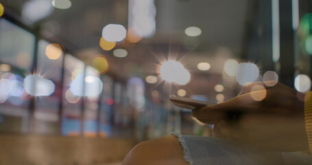 Poster - Image of people walking on street over man using smartphone