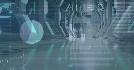 Poster - image of financial data processing over business people