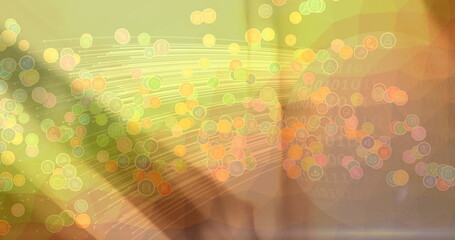 Poster - image of globe with digital icons over yellow background