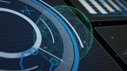 Poster - Animation of futuristic digital interface with circular graphics and grid patterns
