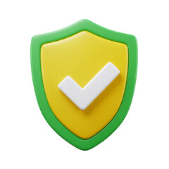 Poster - 3D Render of Yellow and Green Shield with White Check Mark