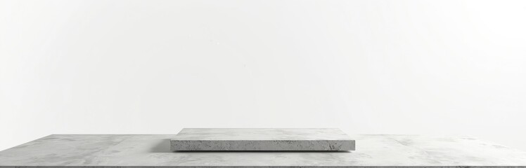 Poster - Empty concrete shelf display isolated. Gray stone platform. Modern loft studio bar counter background. Product mockup, display your item, showcase design. Ideal for product presentation.