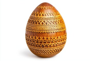 Poster - A beautifully carved wooden egg featuring intricate patterns and designs, showcasing fine craftsmanship and artistic detail.