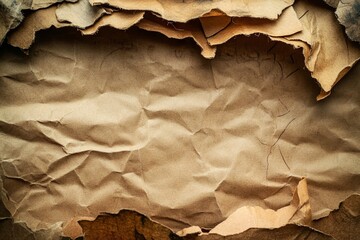 Poster - Torn and crumpled paper texture displaying natural wear and age with intricate details in a close-up view