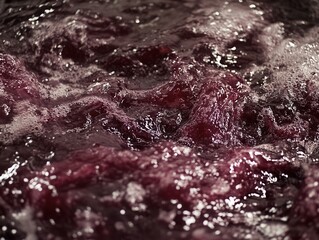 Poster - Dynamic burgundy liquid surface with sparkling reflections and gentle waves creating a captivating abstract texture