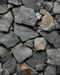 Poster - Dramatic close up of a textured gray stone wall creating a strong visual impact and a sense of solidness and natural beauty