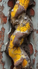 Poster - Striking Eucalyptus Bark Texture with Vibrant Yellow and Gray Hues Abstract Natural Pattern Close Up Detail