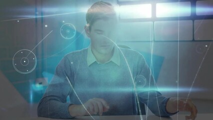 Poster - Man working at desk with digital data processing animation overlay