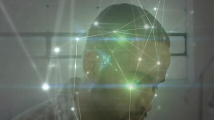 Poster - Man working with network connections and data processing animation overlay