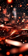 Poster - Abstract Celebration with Sparkling Particles and Elegant Rose Gold Ribbons