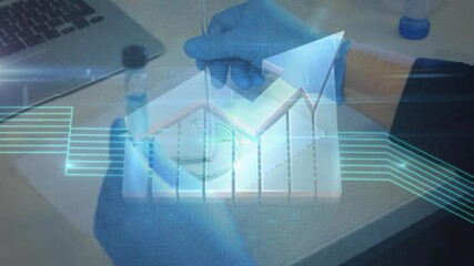 Aufkleber - Gloved hands handling lab equipment with data graph animation overlay