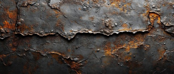 Poster - Dramatic close up of weathered metal surface revealing intricate textures and rusty hues creating a captivating industrial abstract background