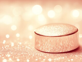 Poster - Elegant, shimmering presentation of a round container with a bokeh backdrop