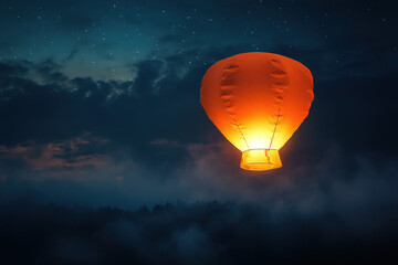 Wall Mural - a sky lantern floating in the night sky, warm and magical, festive atmosphere