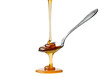 © MrIdhA - A floating silver spoon with honey dripping from it, isolated on a solid white background.