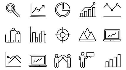 Poster - Collection of Simple Line Art Business and Data Icons