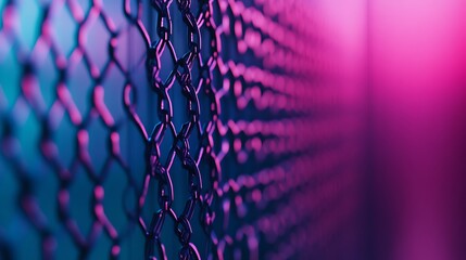 Neon Chain Link Fence Closeup.