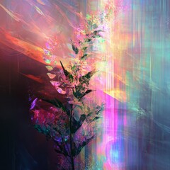Aufkleber - Abstract Floral Spectrum: A Vibrant Dance of Light, Color, and Organic Form in Digital Art 