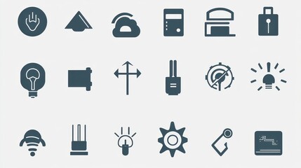 Smart home device icons; control, automation, technology background; website design