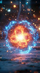 Poster - Energetic plasma sphere with vibrant blue and orange hues illuminating a textured surface creating a captivating and dynamic visual effect