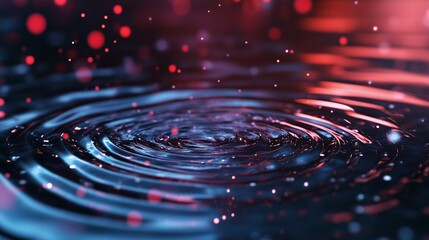 Poster - ripples created in dark water illuminated by red and blue light during nighttime