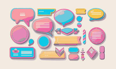 Fototapete - A collection of retro pop-style design elements including speech bubbles, easily editable.
