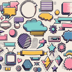 Fototapete - A collection of retro pop-style design elements including speech bubbles, easily editable.